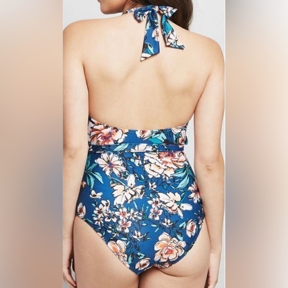 MODCLOTH The Reese One-Piece Blue Floral Swimsuit *no size tag* - Picture 3 of 9
